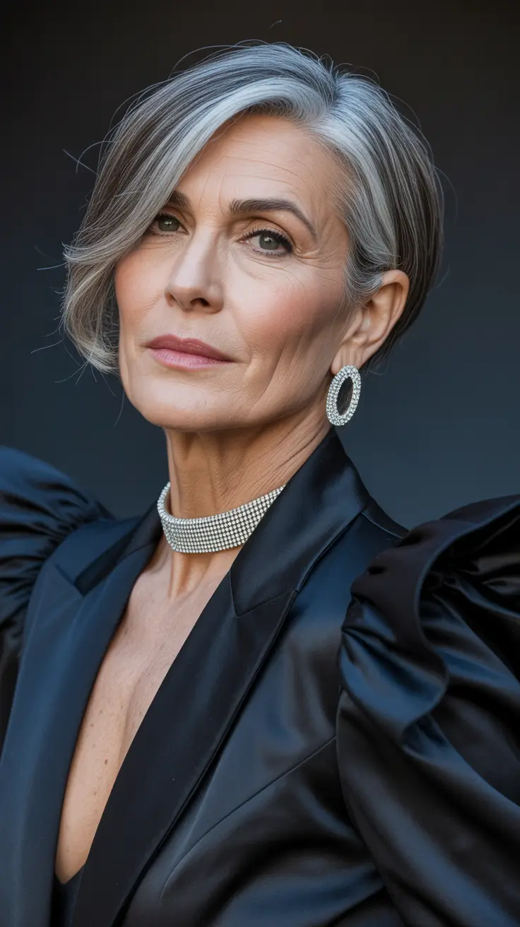 spring Haircuts for Women Over 60 2026 Asymmetrical Short Bob With Side Sweep