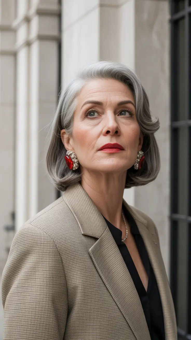 spring Haircuts for Women Over 60 2026 Structured Silver Bob With Sculpted Ends