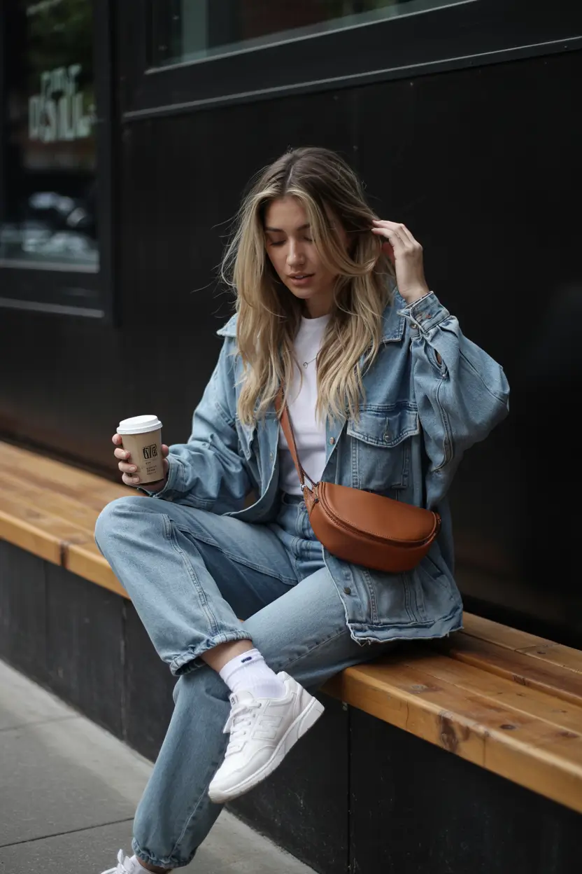 spring jeans outfit 2026 Relaxed Double Denim