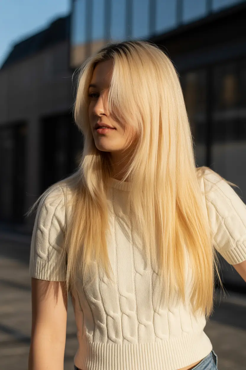 spring long haircut 2026 Natural Straight Length with Sunlit Blonde
