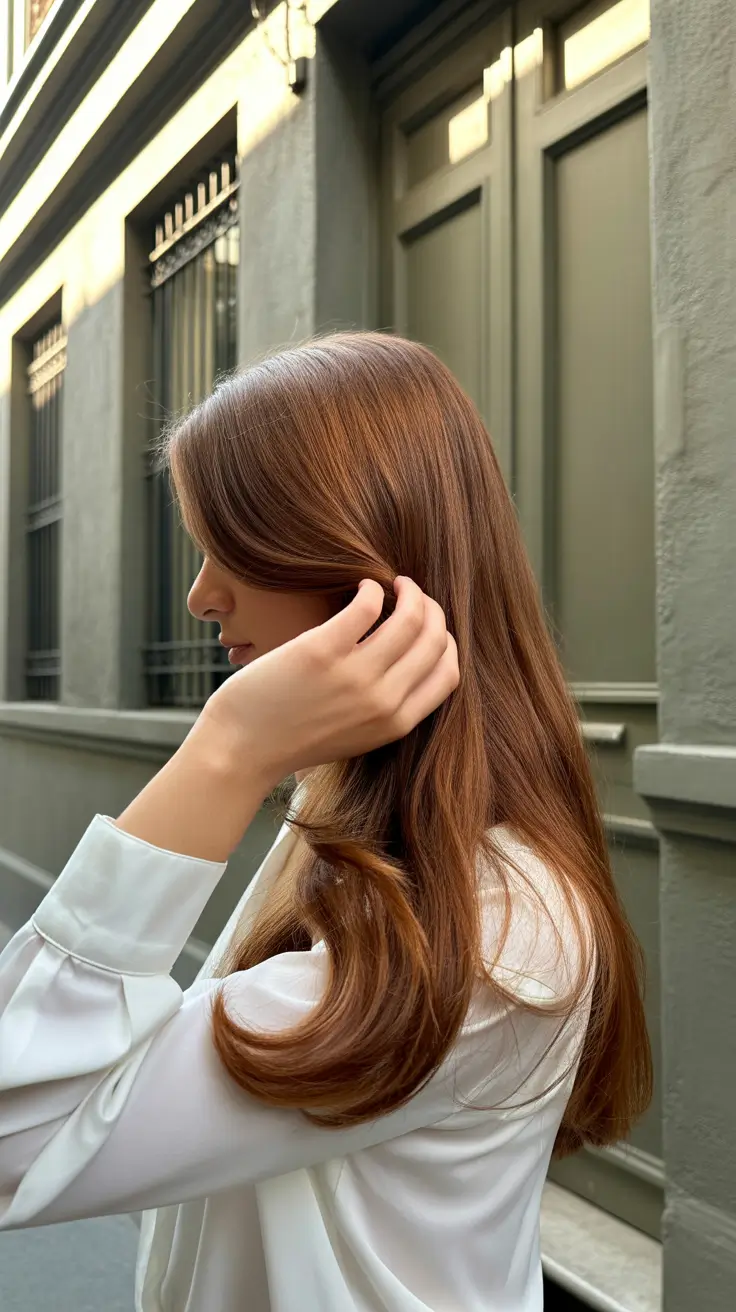 spring long haircut 2026 Soft Auburn Length With Polished Layers