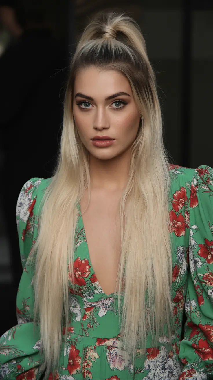 spring shag hairstyle 2026 Long Blonde Shag with Half Up Volume and Soft Layers