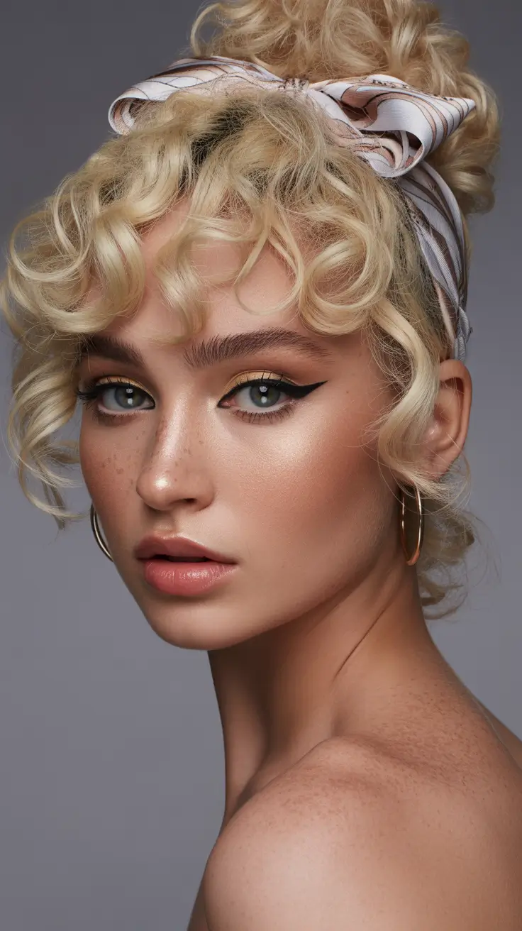 spring shag hairstyle 2026 Vintage-Inspired Shag with Soft Bangs and Scarf Styling