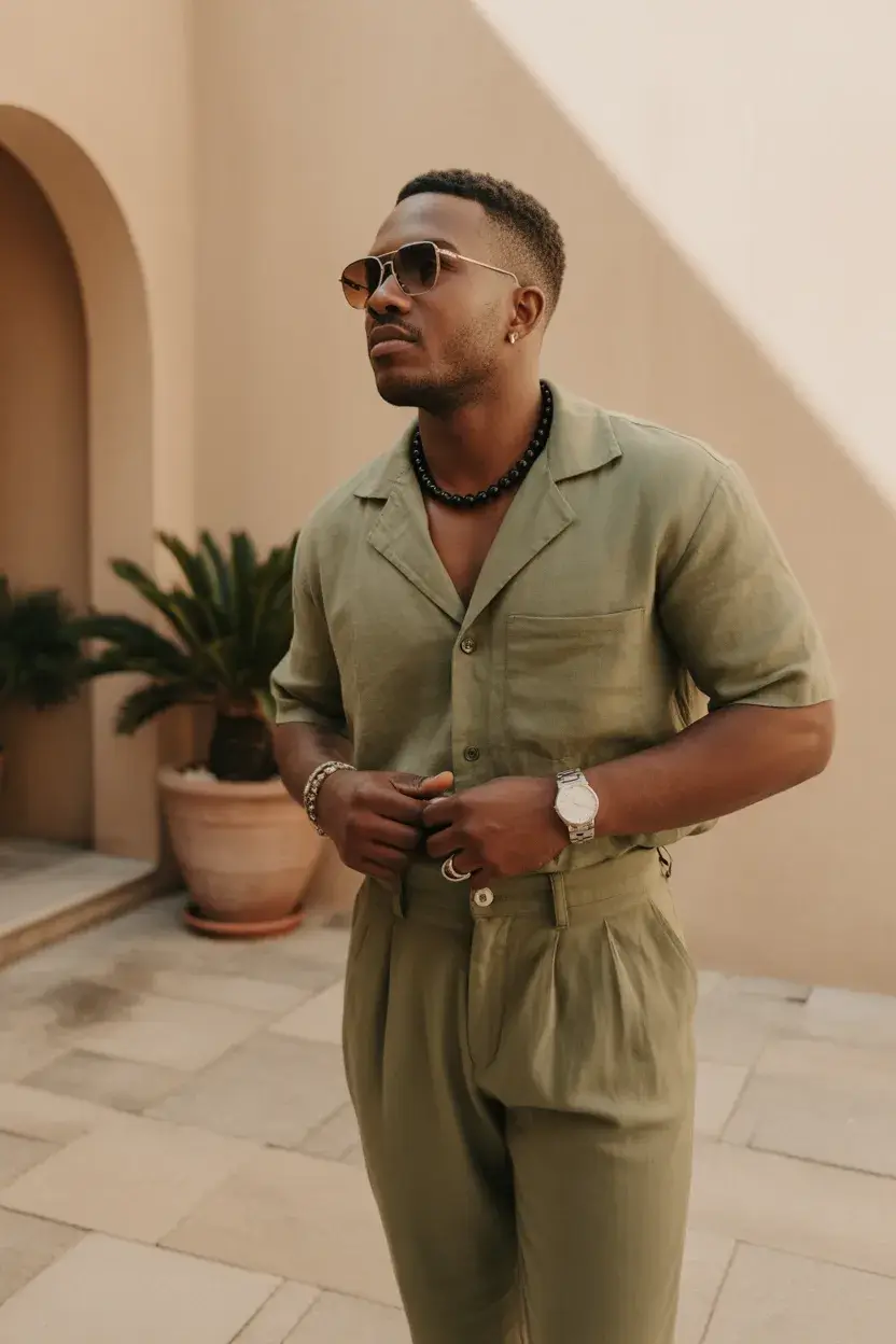 casual summer outfits men 2026 Monochrome Ease with a Modern Edge