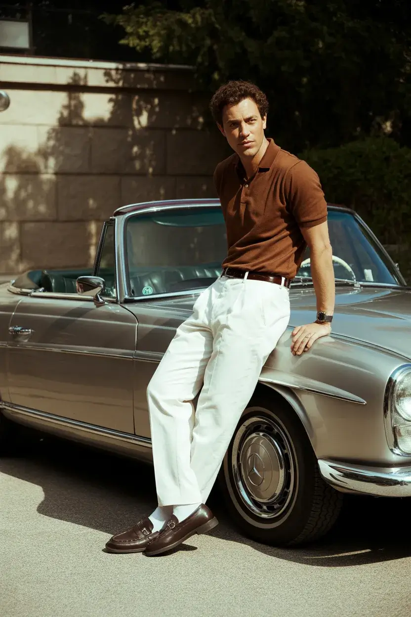 casual summer outfits men 2026 Retro Polo and Pleated Trousers Revival