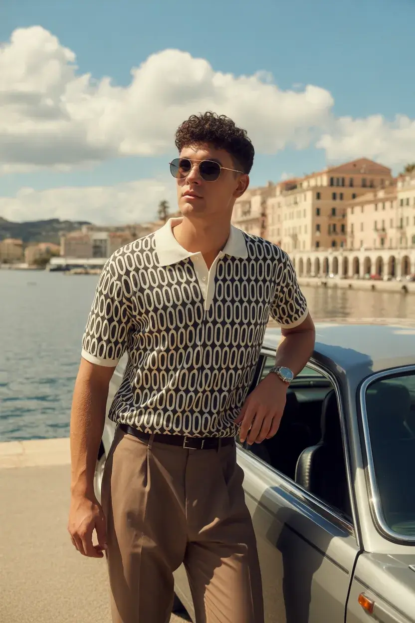 casual summer outfits men 2026 Retro Pattern Energy by the Water