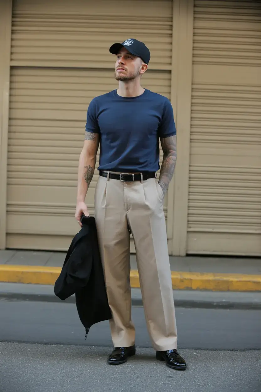 casual summer outfits men 2026 Structured Tee and Tailored Trousers City Look