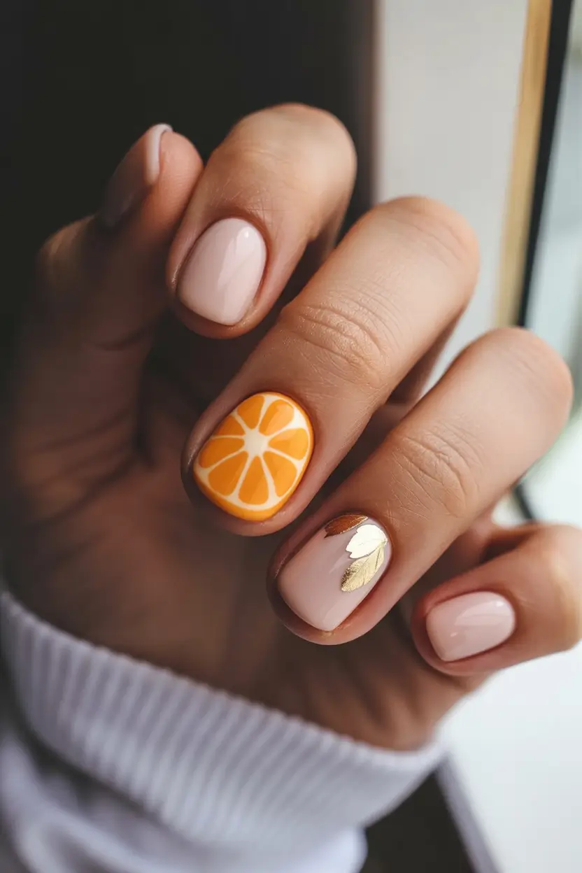 chic spring orange nails 2026 short citrus accent manicure