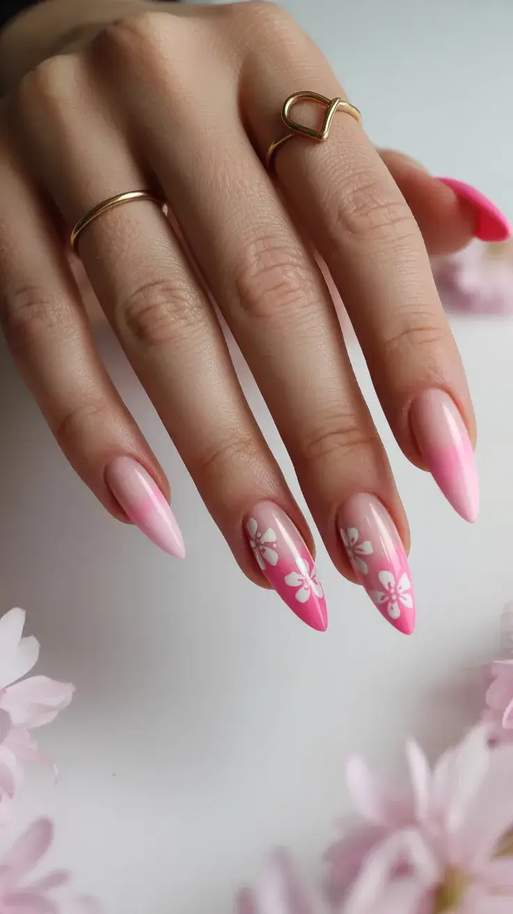 cute easter nail art ideas 2026 Pink Ombre Easter Nails With Simple Blossoms