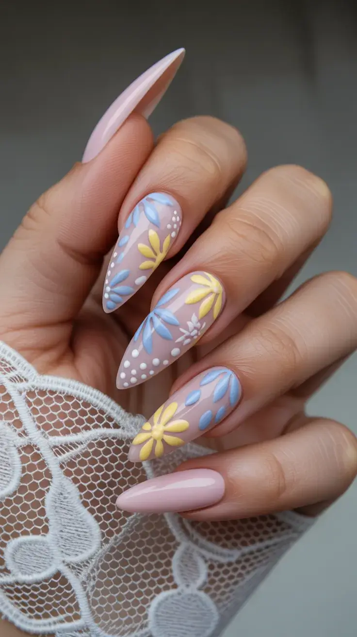 cute easter nail art ideas 2026 Delicate Pastel Floral Easter Nails