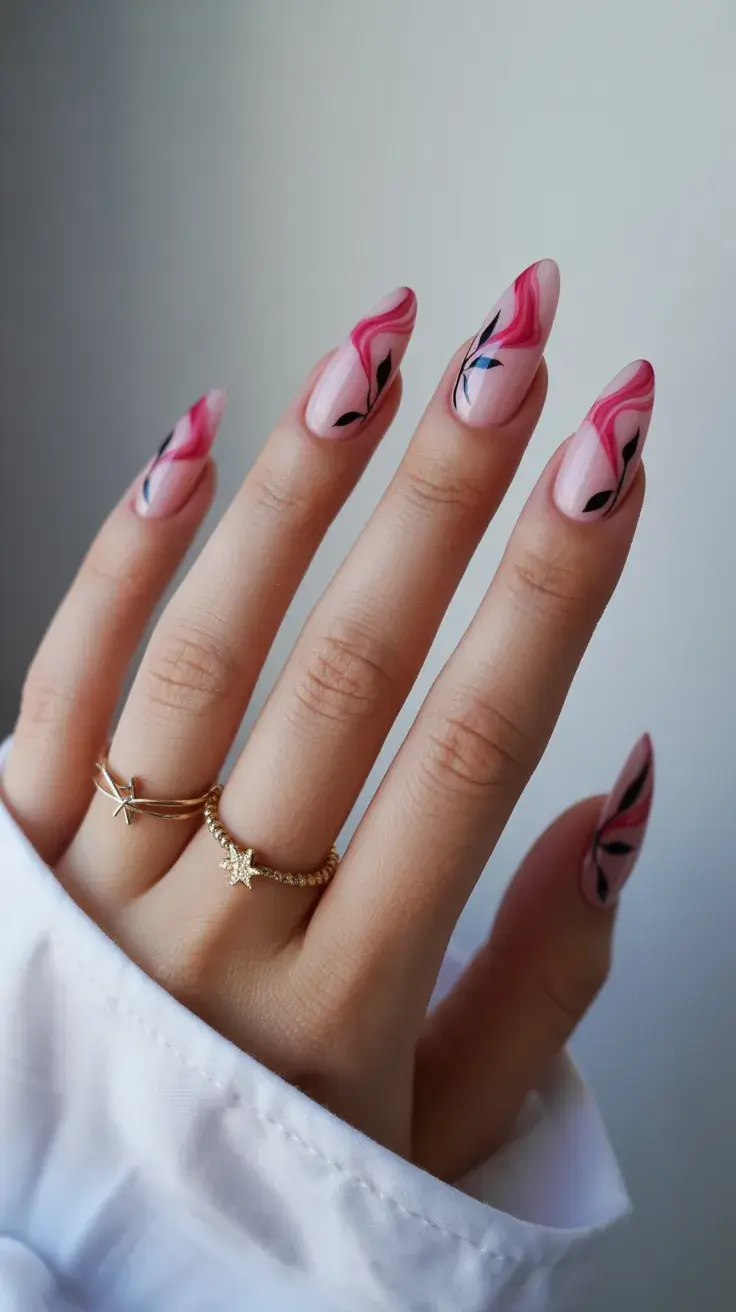 cute easter nail art ideas 2026 Abstract Pink Swirl Nails for a Modern Easter Twist