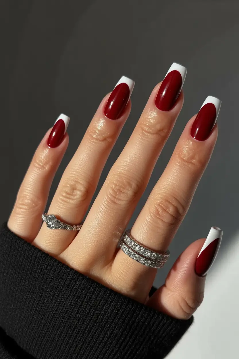 cute red spring nails 2026 Classic Red Nails With Modern White French Edges