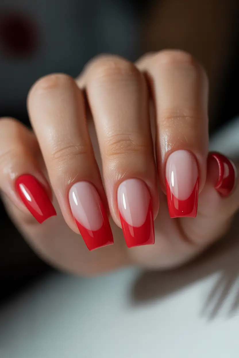 cute red spring nails 2026 red french tip square nails
