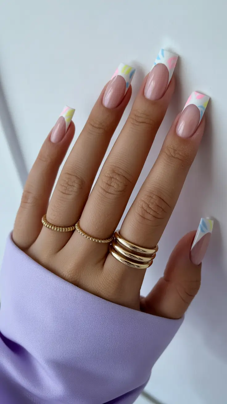 cute spring ballerina nails 2026 Soft Nude with Pastel French Tips