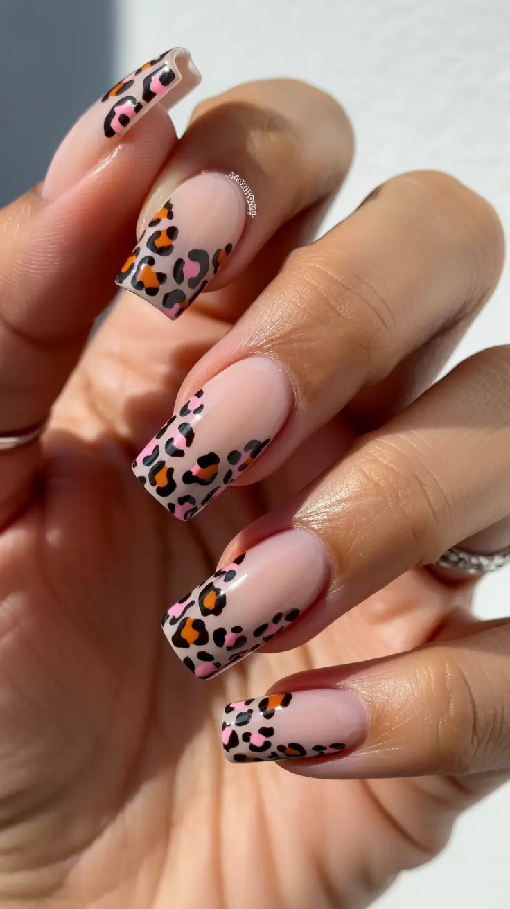 cute spring ballerina nails 2026 Soft Pink Leopard Edge