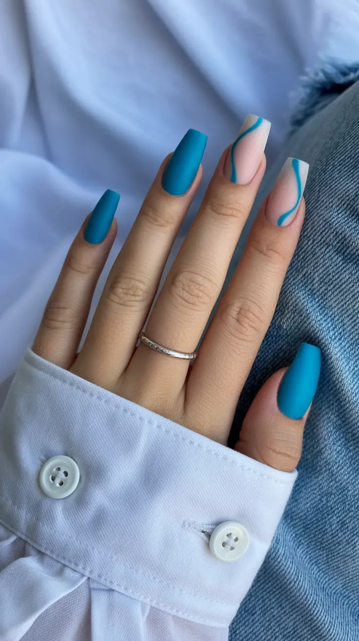 cute spring ballerina nails 2026 Matte Teal Minimalist