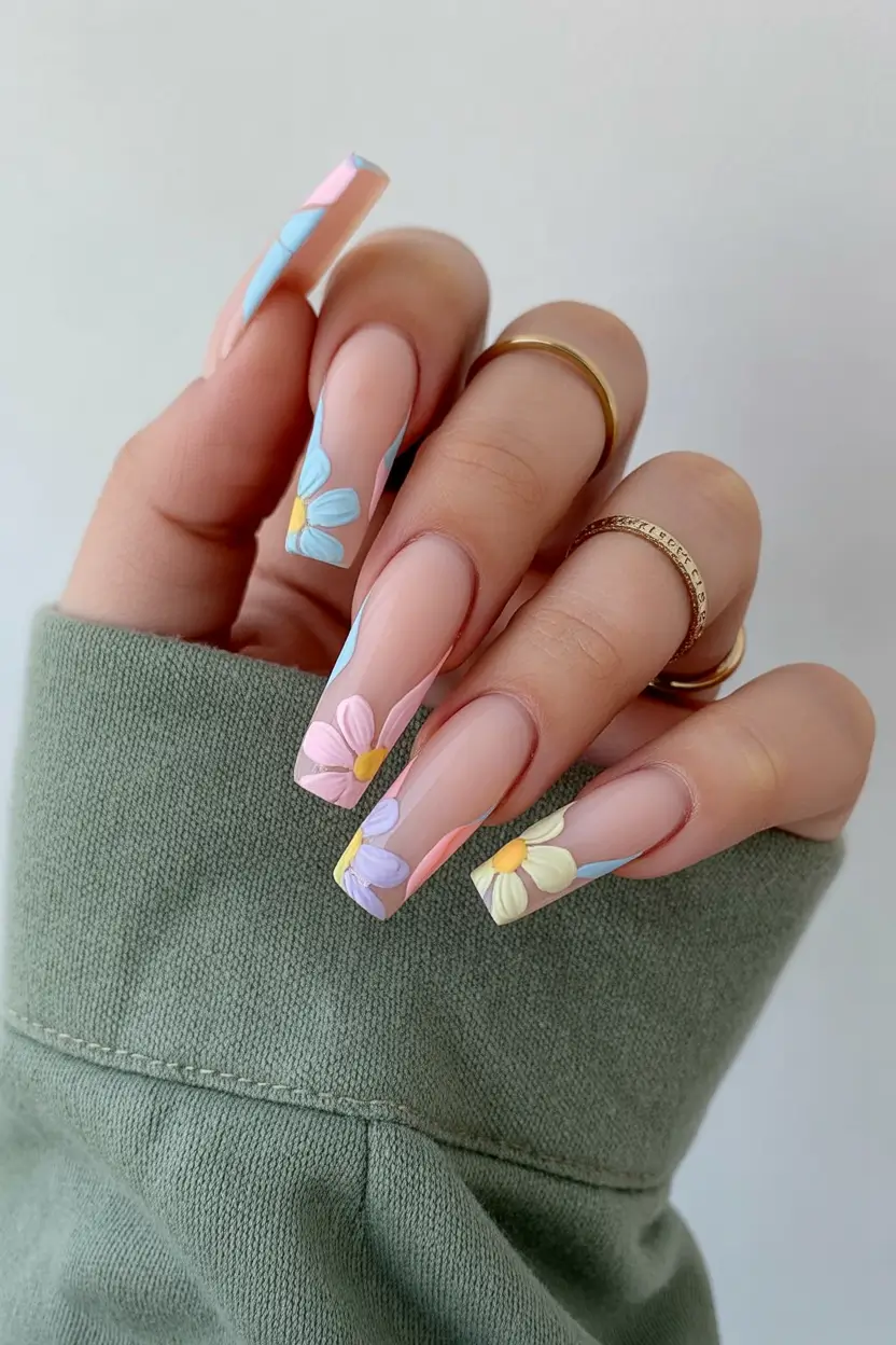 cute spring ballerina nails 2026 Pastel Floral Edge Design