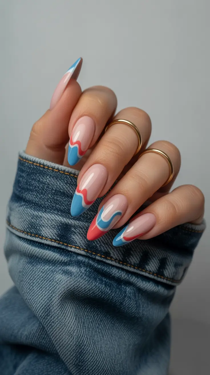 cute spring long nails 2026 retro wave french nails