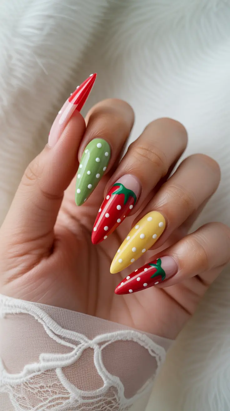 cute spring long nails 2026 fruit inspired nail art
