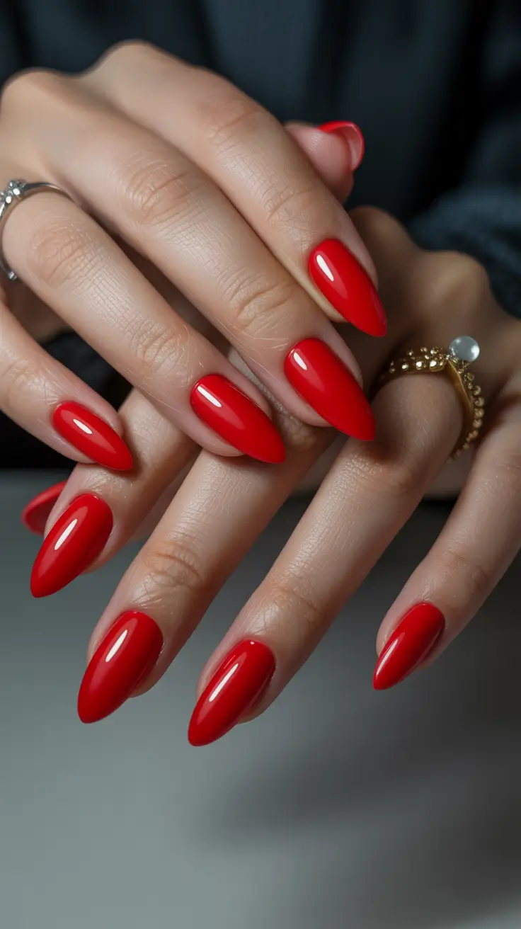 cute spring long nails 2026 classic red almond manicure