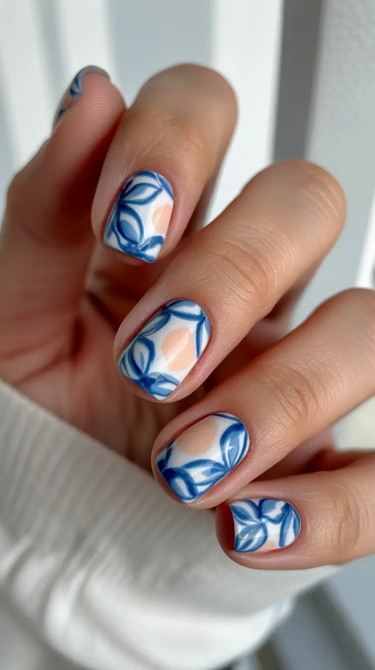 cute spring nails square 2026 Delicate Blue Botanical Square Nails