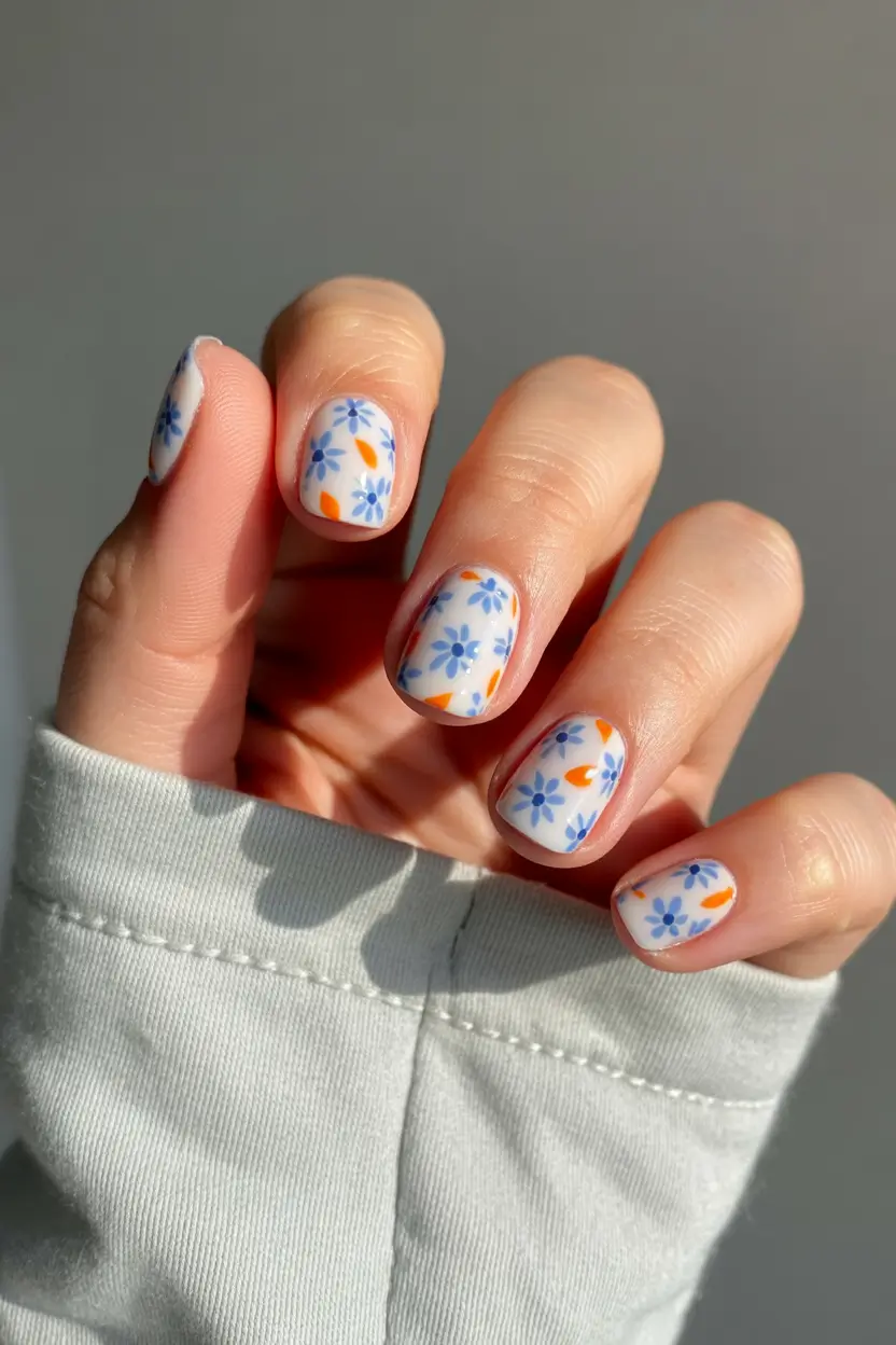 cute spring nails square 2026 Minimal Blue Daisy Short Square Nails