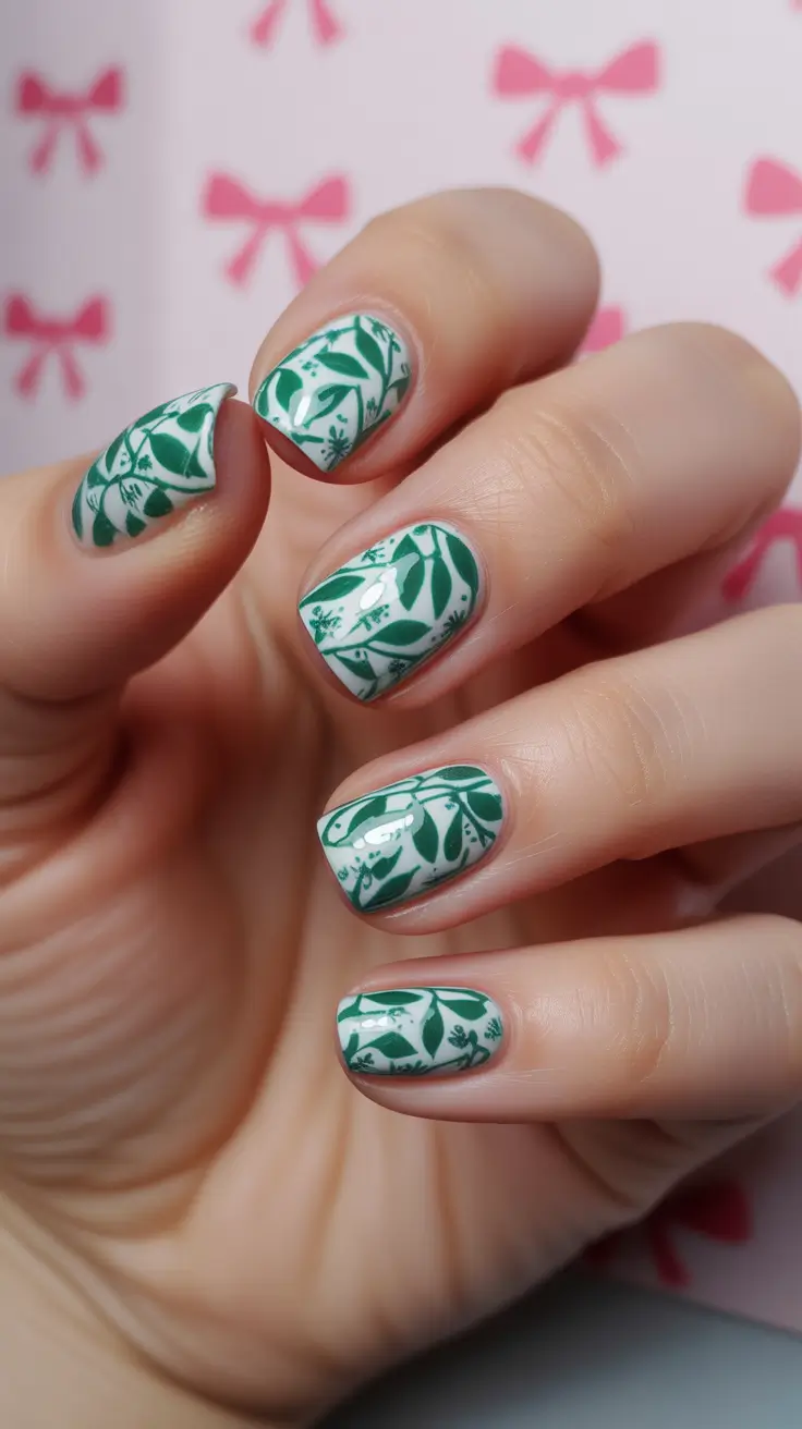 cute spring nails square 2026 green botanical short square spring nails