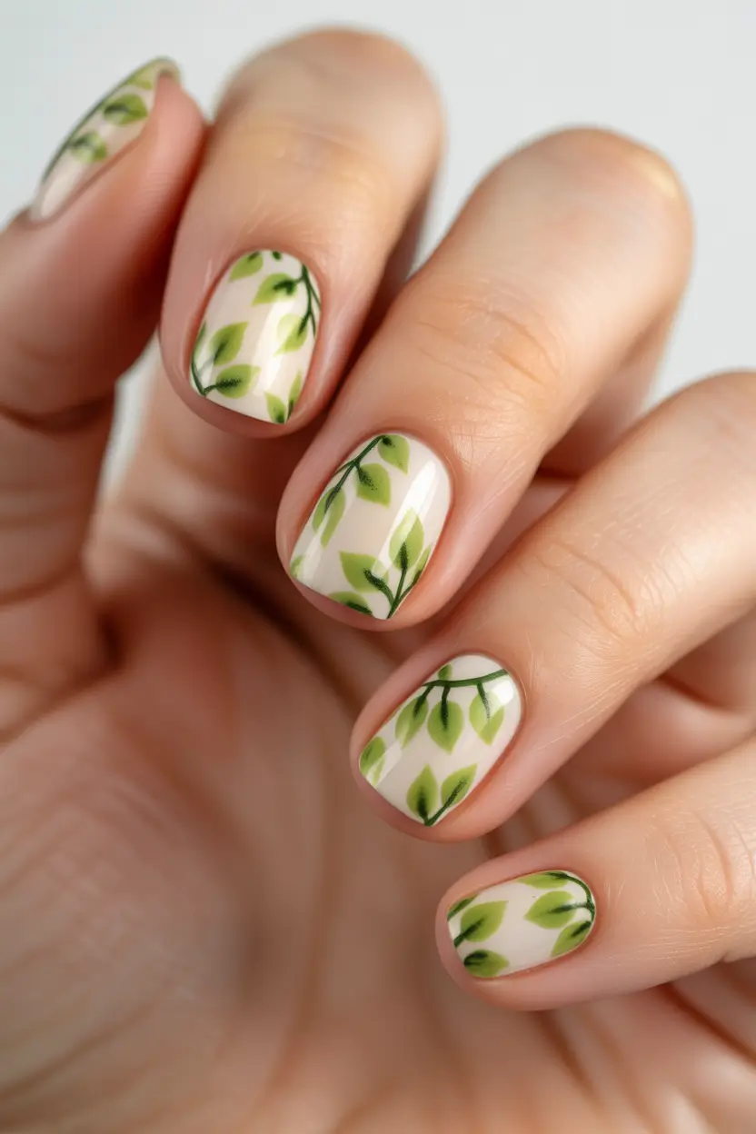 cute spring nails square 2026 soft green vine minimal manicure