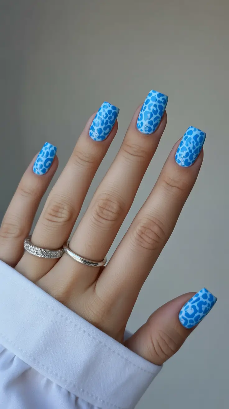 cute spring nails square 2026 blue leopard pattern square nails