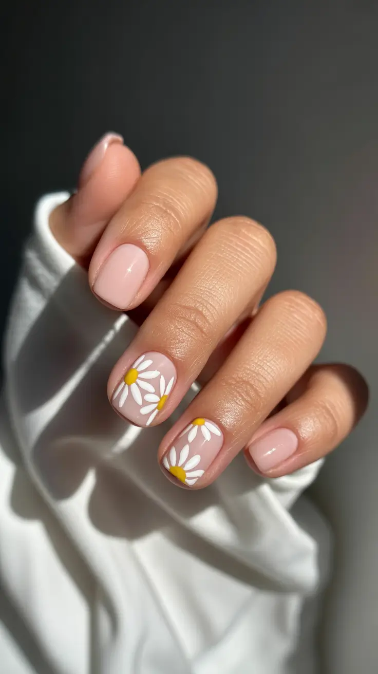 cute spring nails square 2026 Short Square Daisy Nails for a Fresh Spring Look