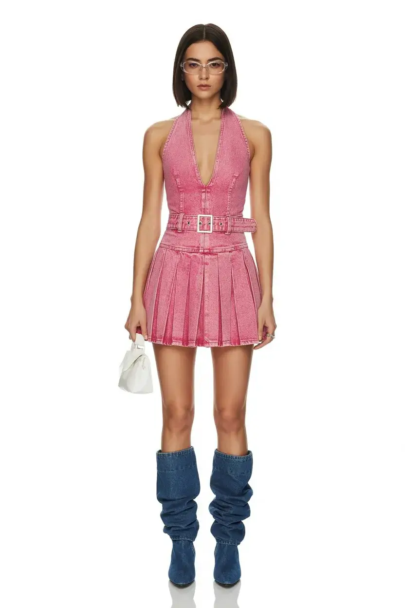 Y2K summer outfits 2026 Denim Pink Dress and Playful Throwback Energy