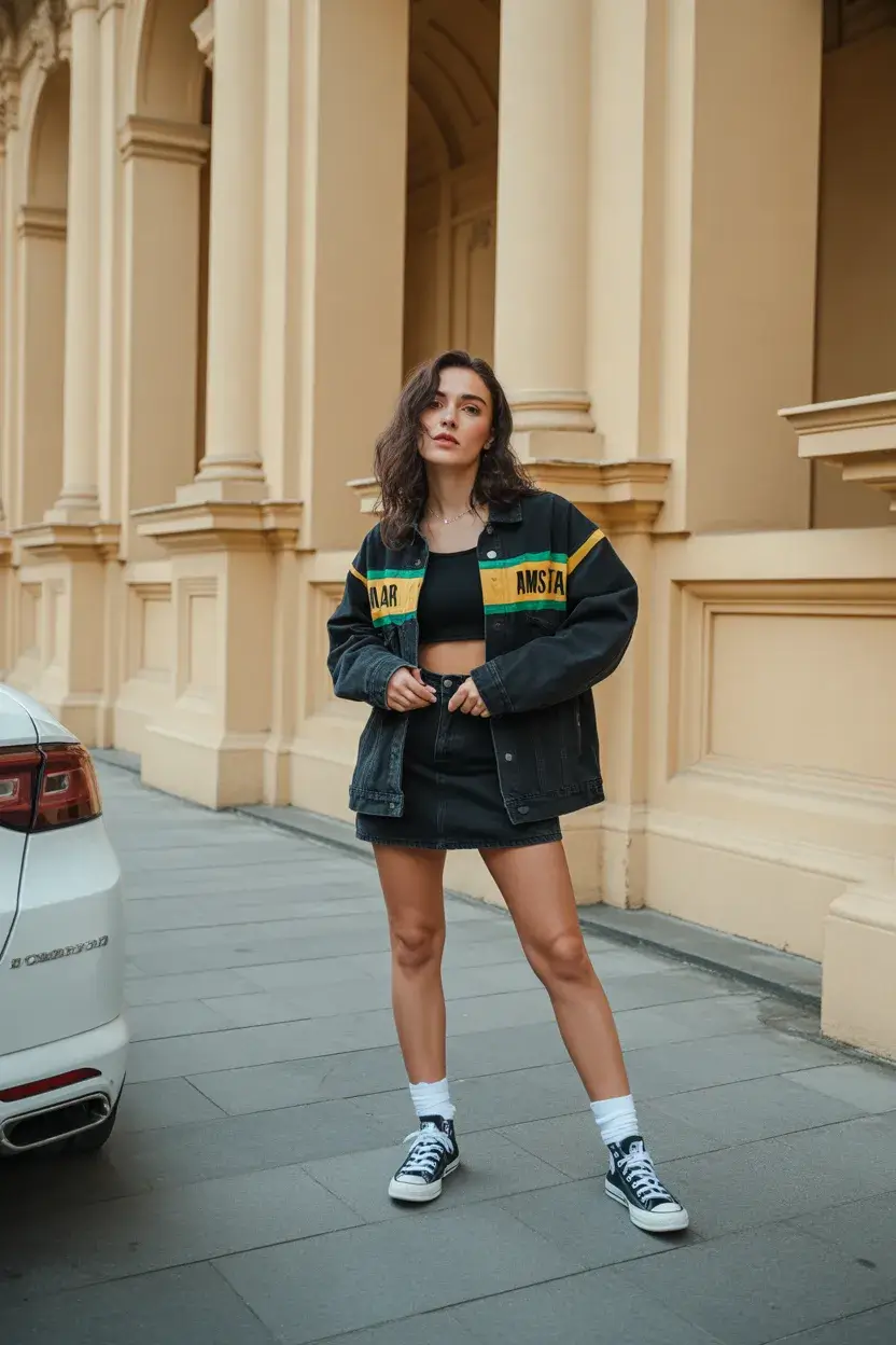 Y2K summer outfits 2026 Mini Skirt and Oversized Jacket - The Cool Girl Formula