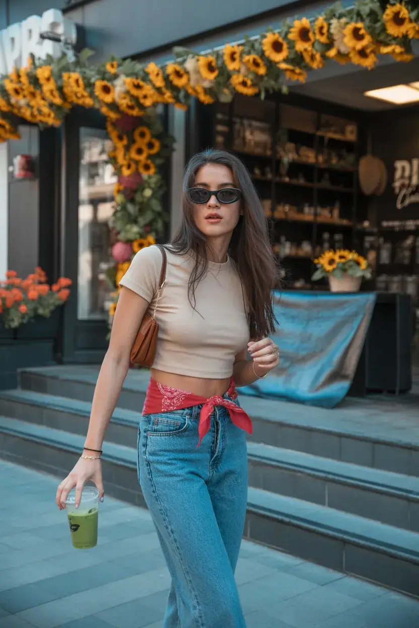 Y2K summer outfits 2026 Effortless Bandana Waist Styling for Hot Days