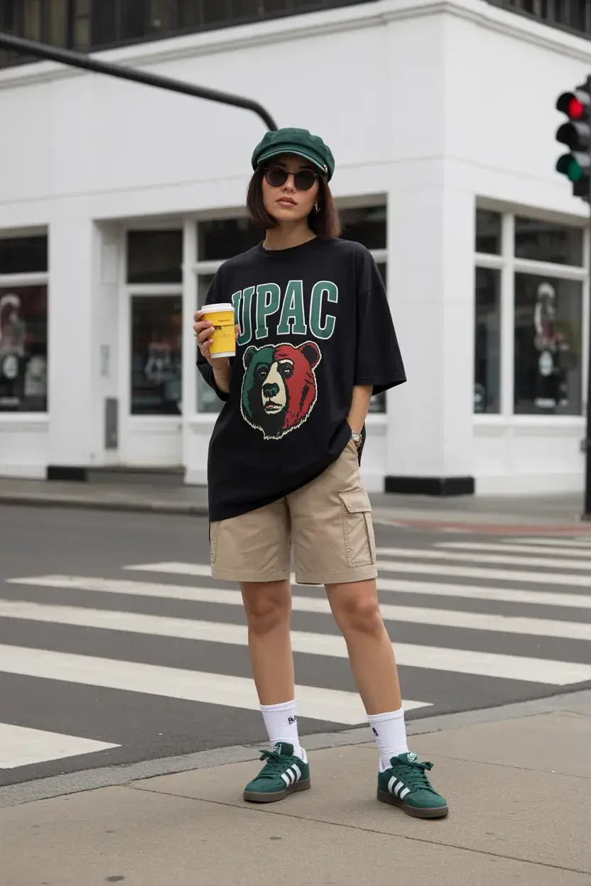 Y2K summer outfits 2026 Relaxed Graphic Tee and Cargo Shorts Street Mood