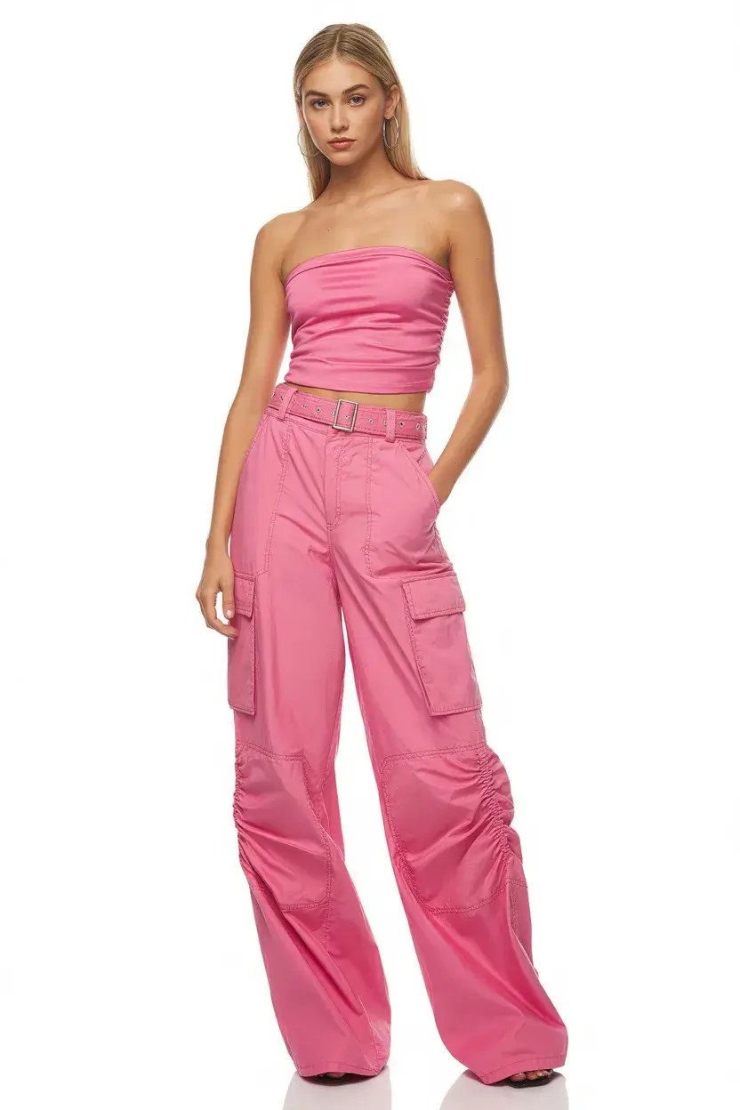 Y2K summer outfits 2026 Monochrome Pink Cargo Statement