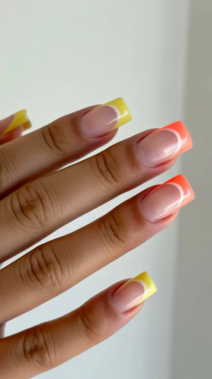 cute yellow spring nails 2026 yellow coral french tip manicure