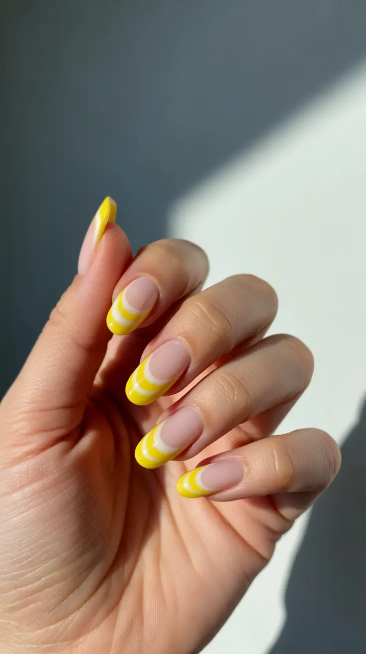 cute yellow spring nails 2026 Sunny Lemon French Tips With Soft Swirl Accents