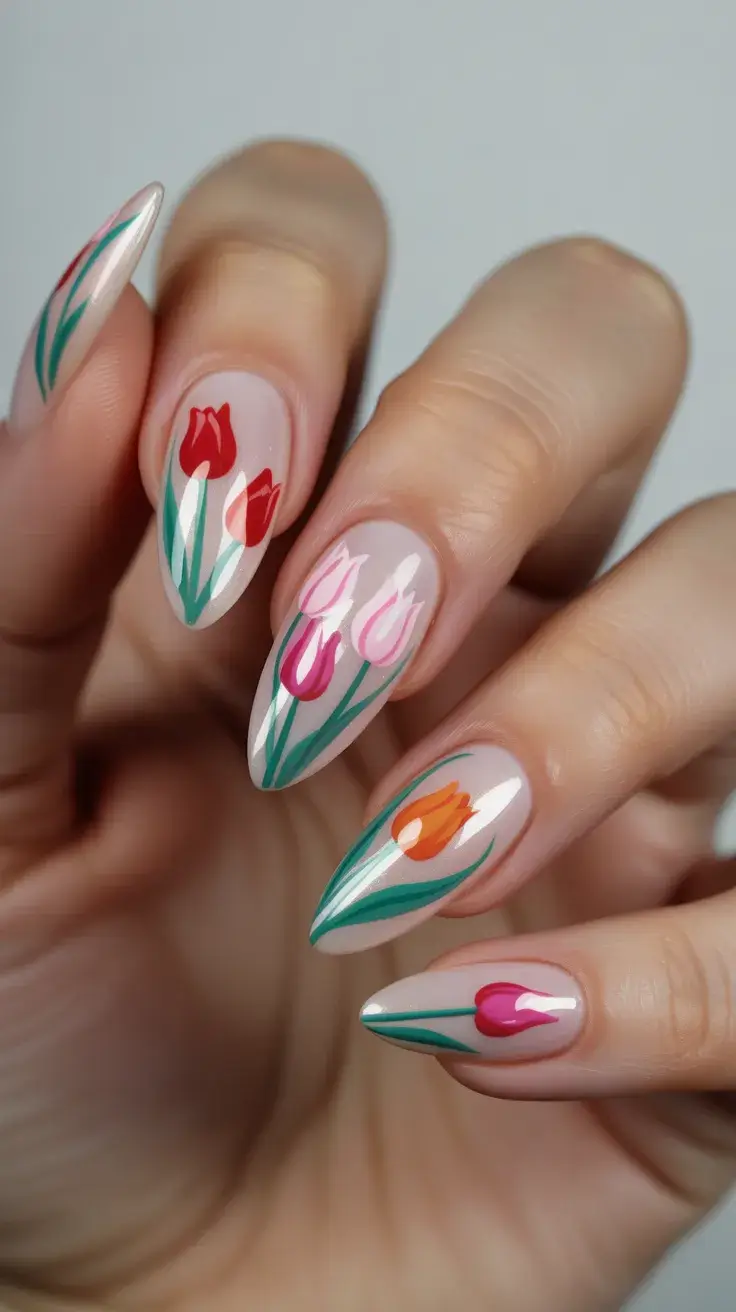 easter nails color ideas 2026 Soft Tulip Pastel Nails for a Fresh Easter Mood