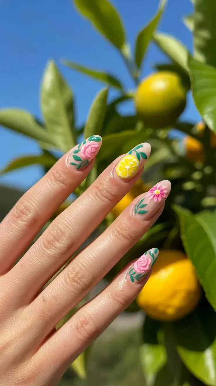 easter nails color ideas 2026 Playful Citrus and Floral Easter Nail Art