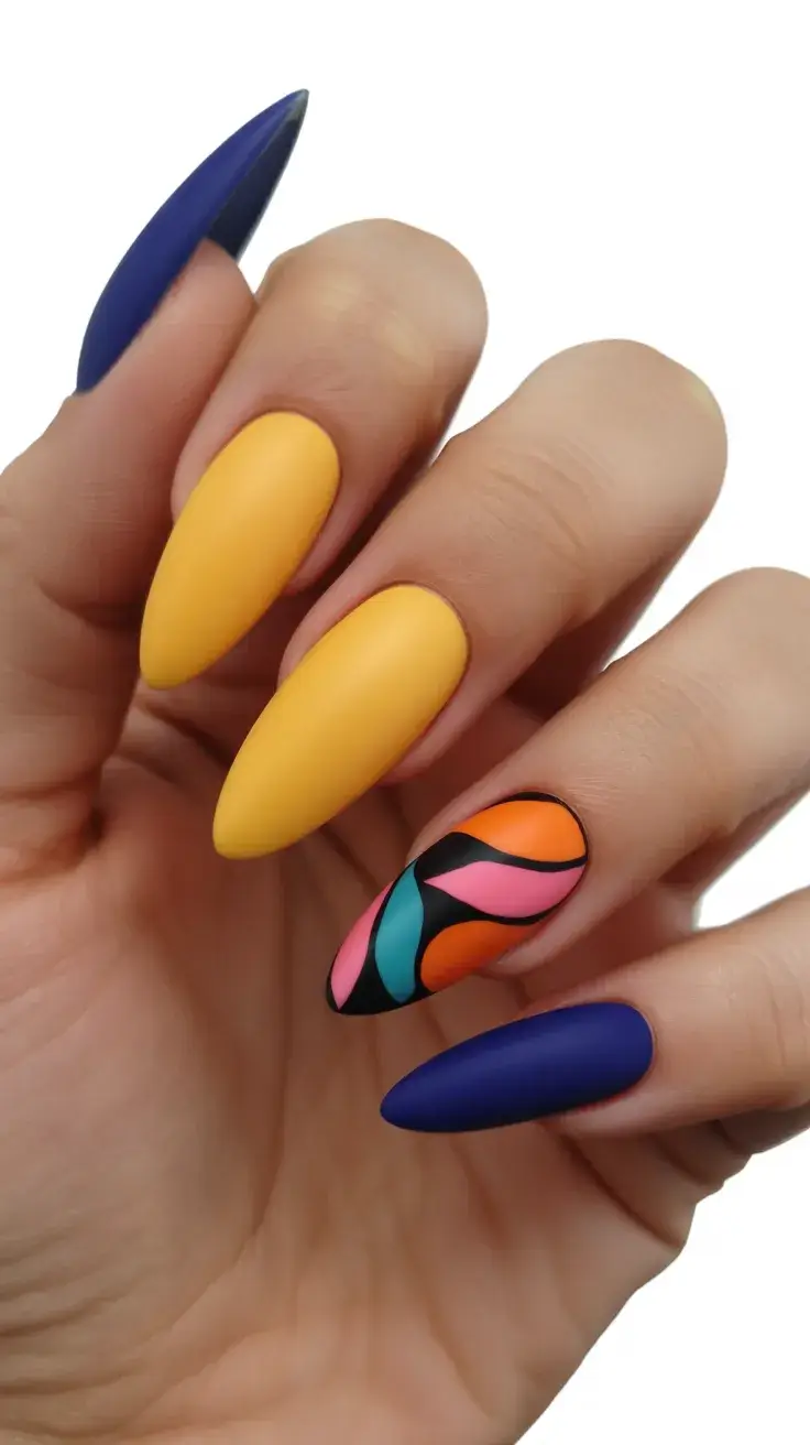 easter nails color ideas 2026 Matte Color Pop Spring Nails with Abstract Accent