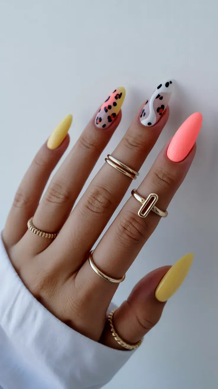 easter nails color ideas 2026 Soft Pastel Almond Nails with Modern Animal Print