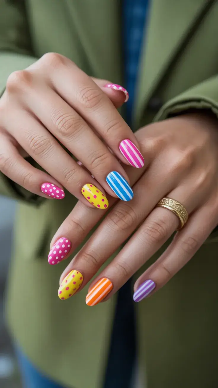 easter nails ideas 2026 Bright Easter Egg Pattern Nails in Bold Spring Colors
