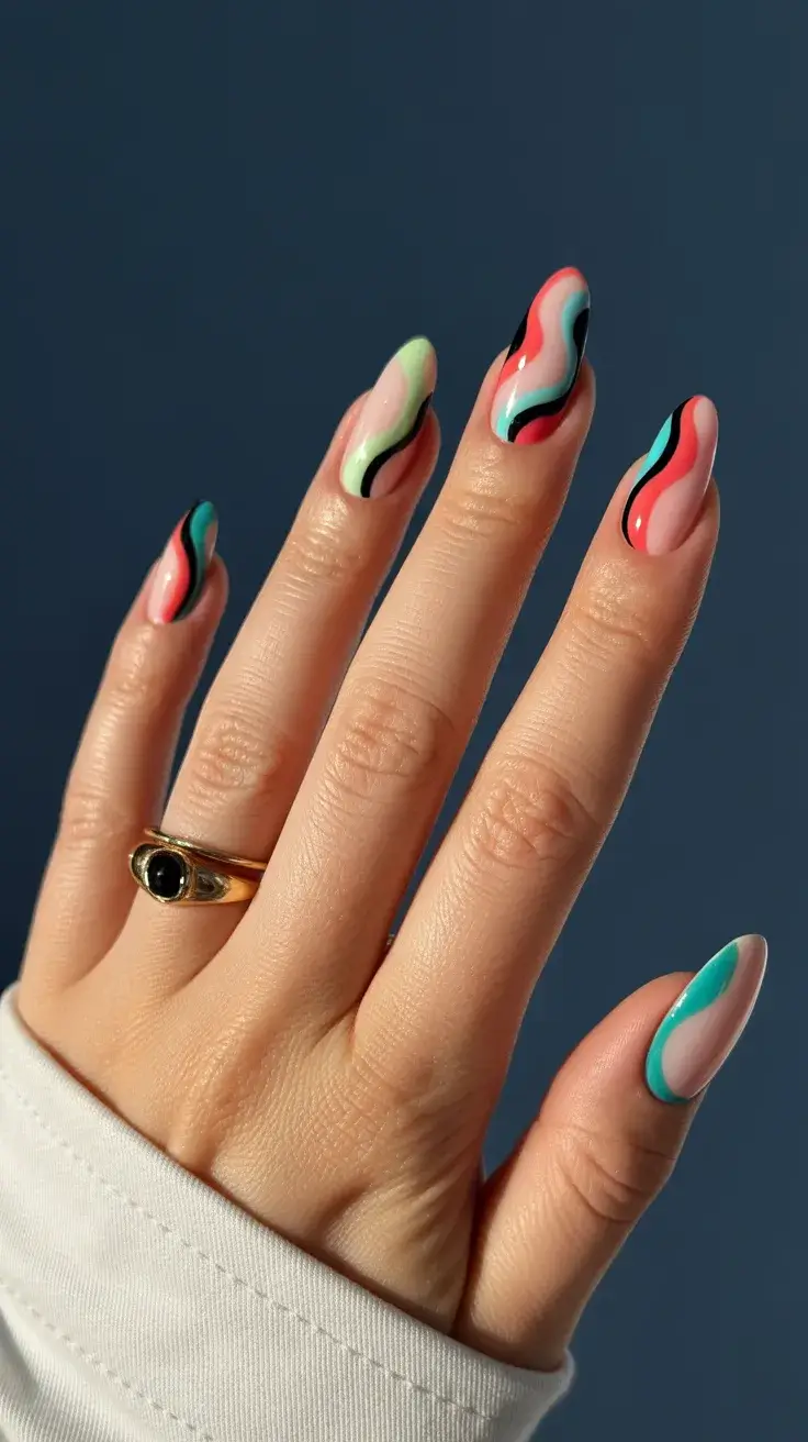 easter nails ideas 2026 Abstract pastel swirl nails for modern spring style