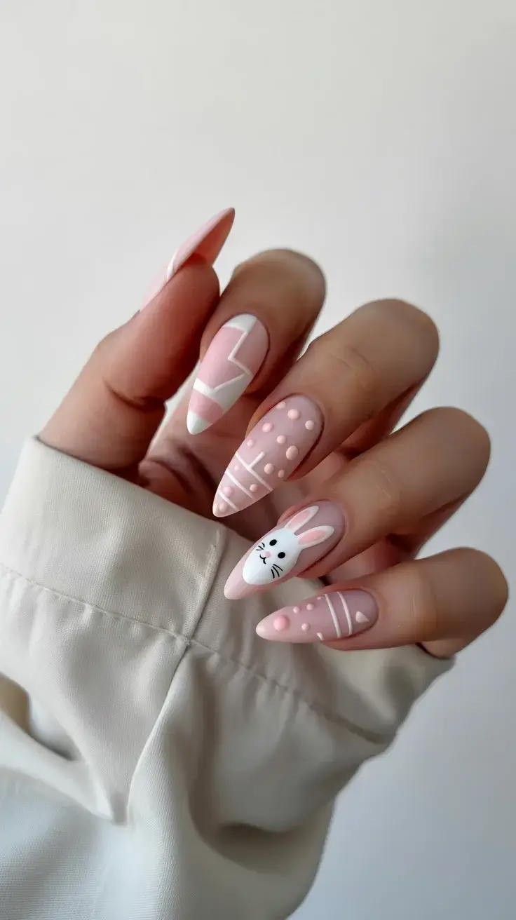 easter nails ideas 2026 Cute Easter Bunny Nail Art with Soft Pink Details