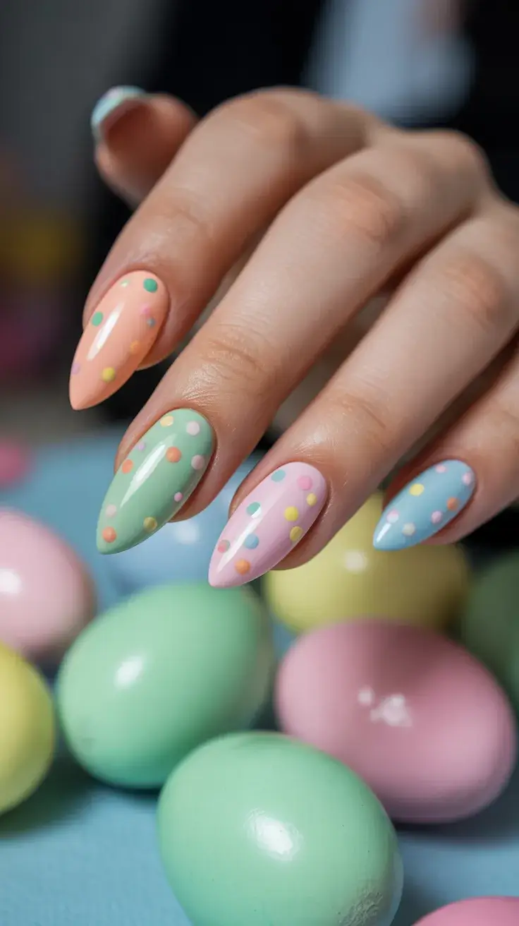 easter nails ideas 2026 Soft Pastel Confetti Easter Egg Nails