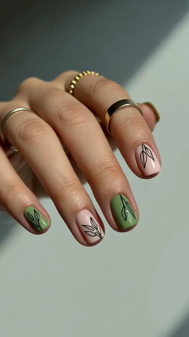 easter nails ideas 2026 Elegant Minimalist Spring Leaf Nails