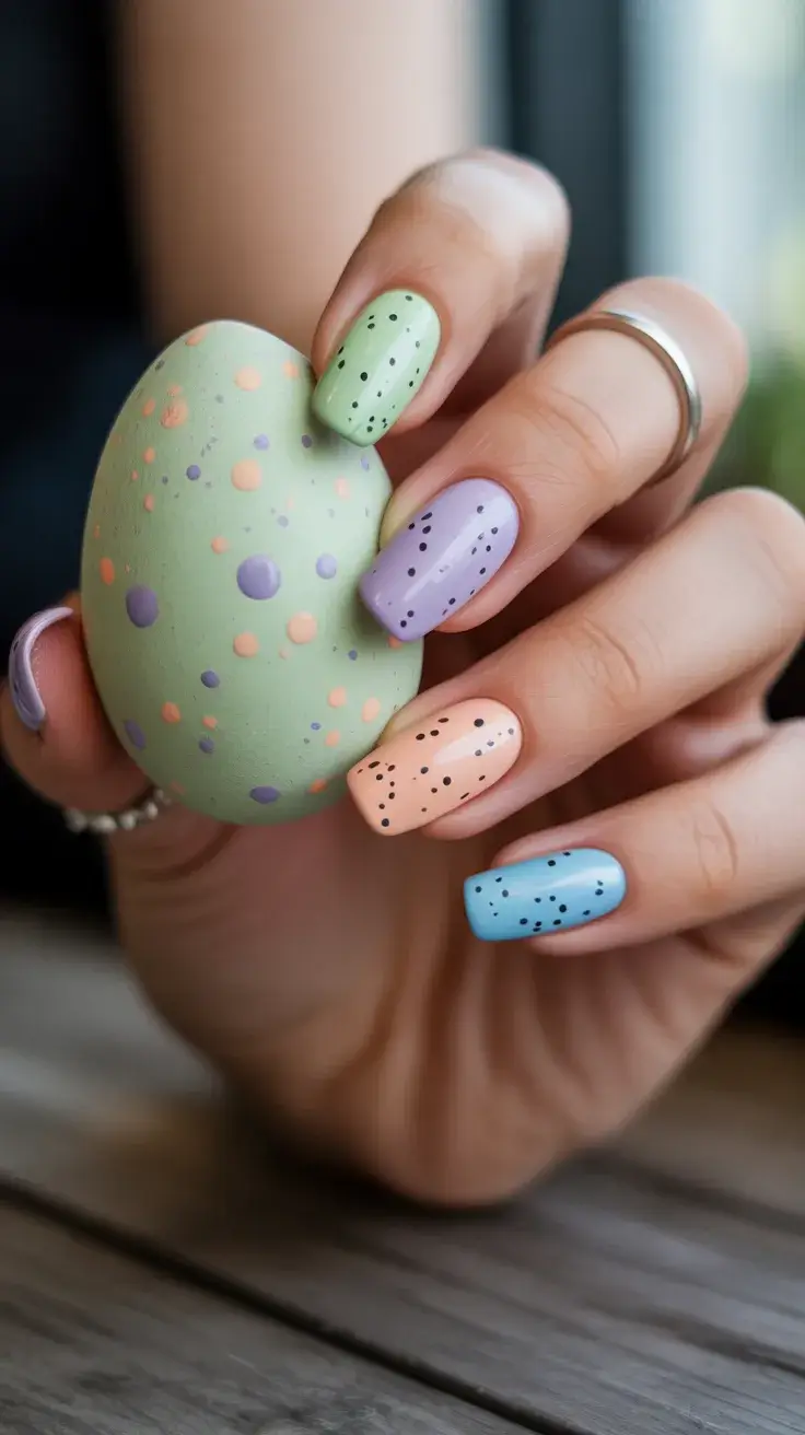 easter nails ideas 2026 Speckled Easter Egg Pastel Nail Design