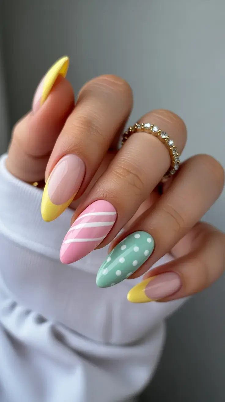 easter nails ideas 2026 Pastel French Tips with Playful Spring Patterns
