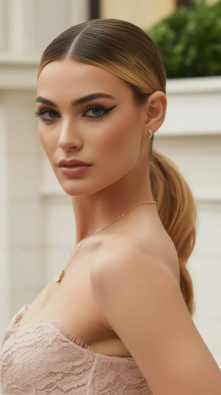 graduation hairstyles ideas 2026 Sleek Low Ponytail That Lets the Graduation Cap Shine