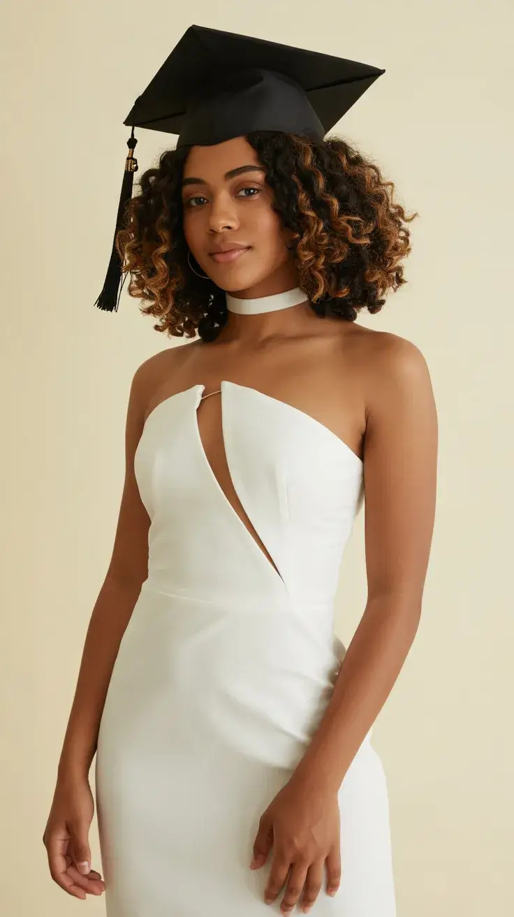 graduation hairstyles ideas 2026 Natural Curly Bob That Works Comfortably With the Cap